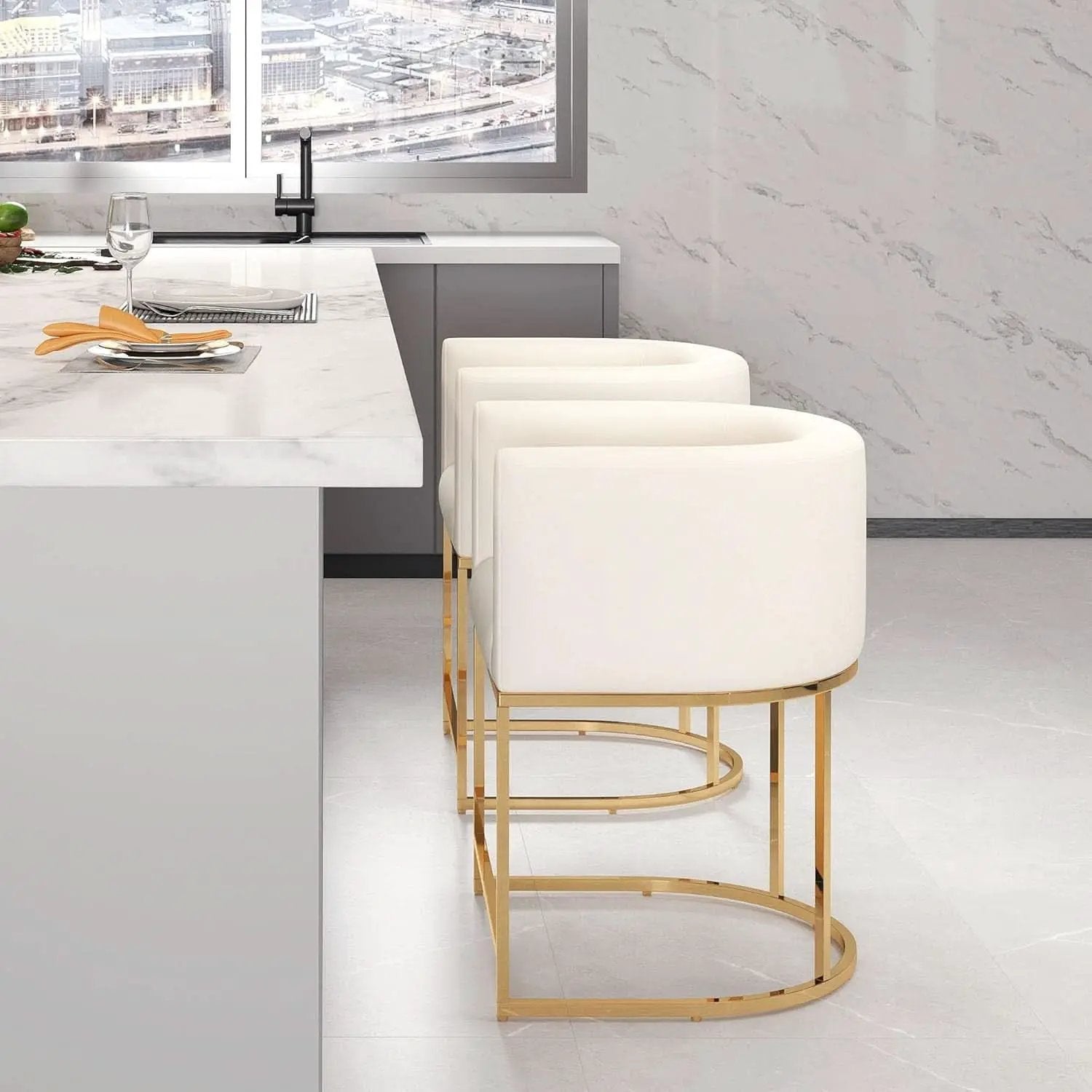 Counter Height Bar Stools Set Of 2 Ivory Velvet 24 Inch from PriceLows™