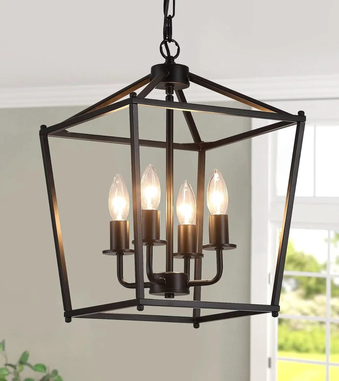 UL Black Industrial Lantern Chandelier 4 Light Pendant from PriceLows™