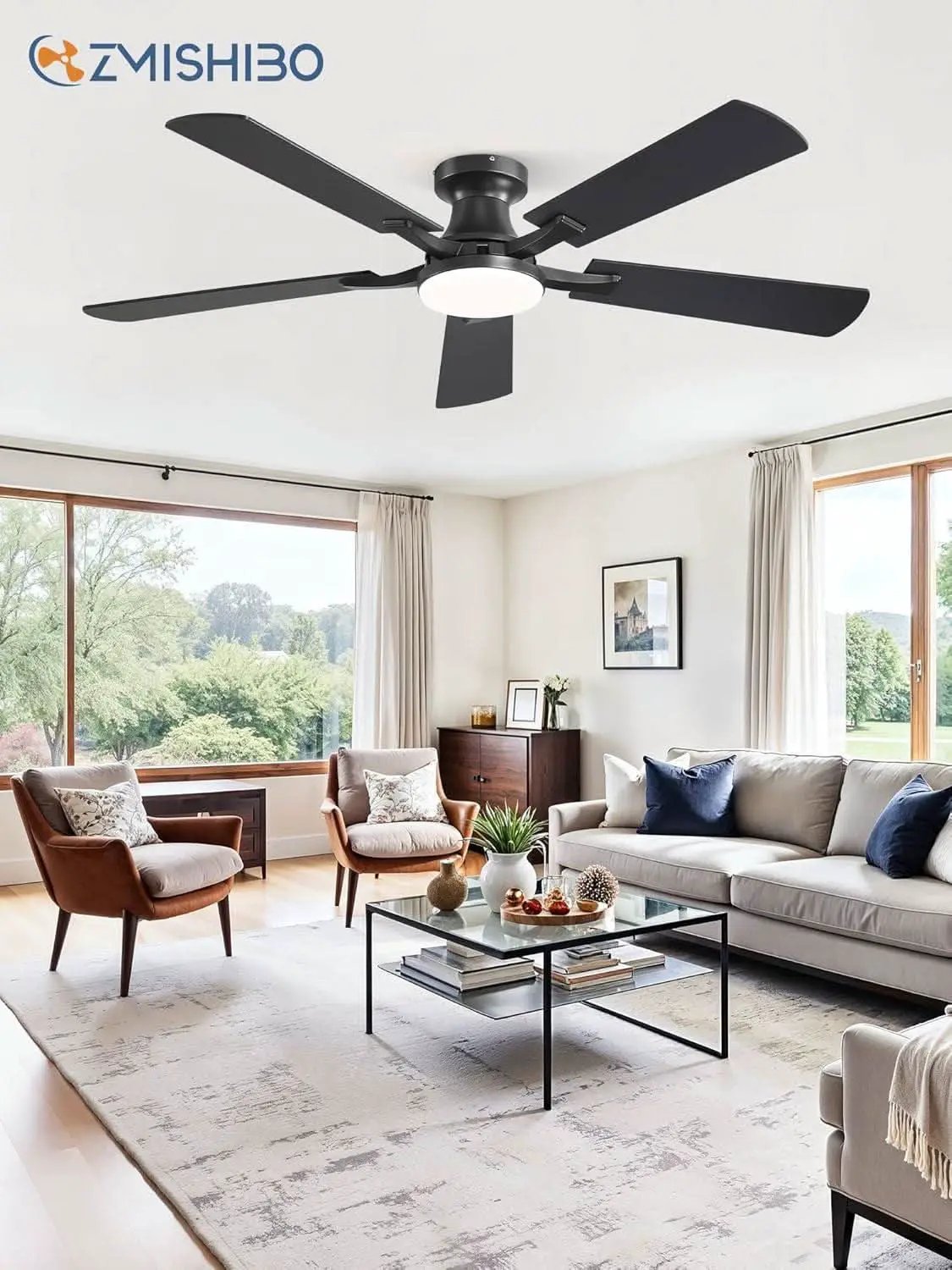 52 Inch Matte Black Ceiling Fan With Dimmable LED Light from PriceLows™