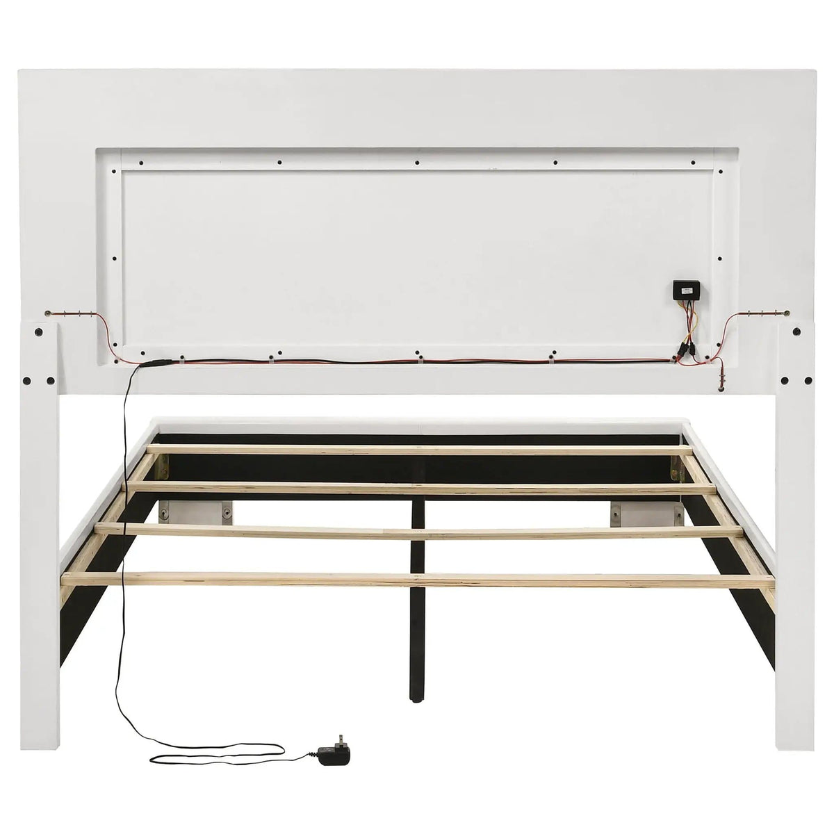 Felicity Wood Full LED Panel Bed White High Gloss | 57.75 x 81 x 48.5 in | Faux Leather & Wood | Bedroom