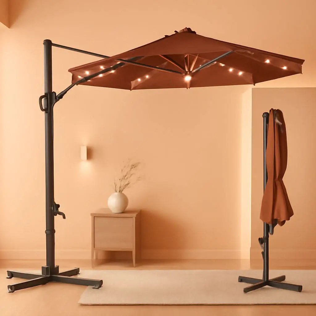 10Ft Solar LED Cantilever Patio Umbrella With 360 Degree Rotation And Integrated Lights from PriceLows™