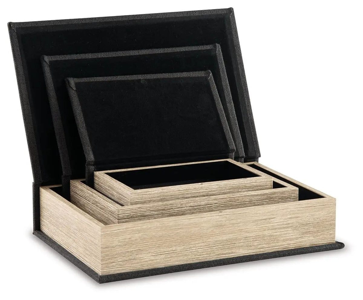Jolina Keepsake Box Set | Set Of 3 | Linen Cover | Black Velvet Lining