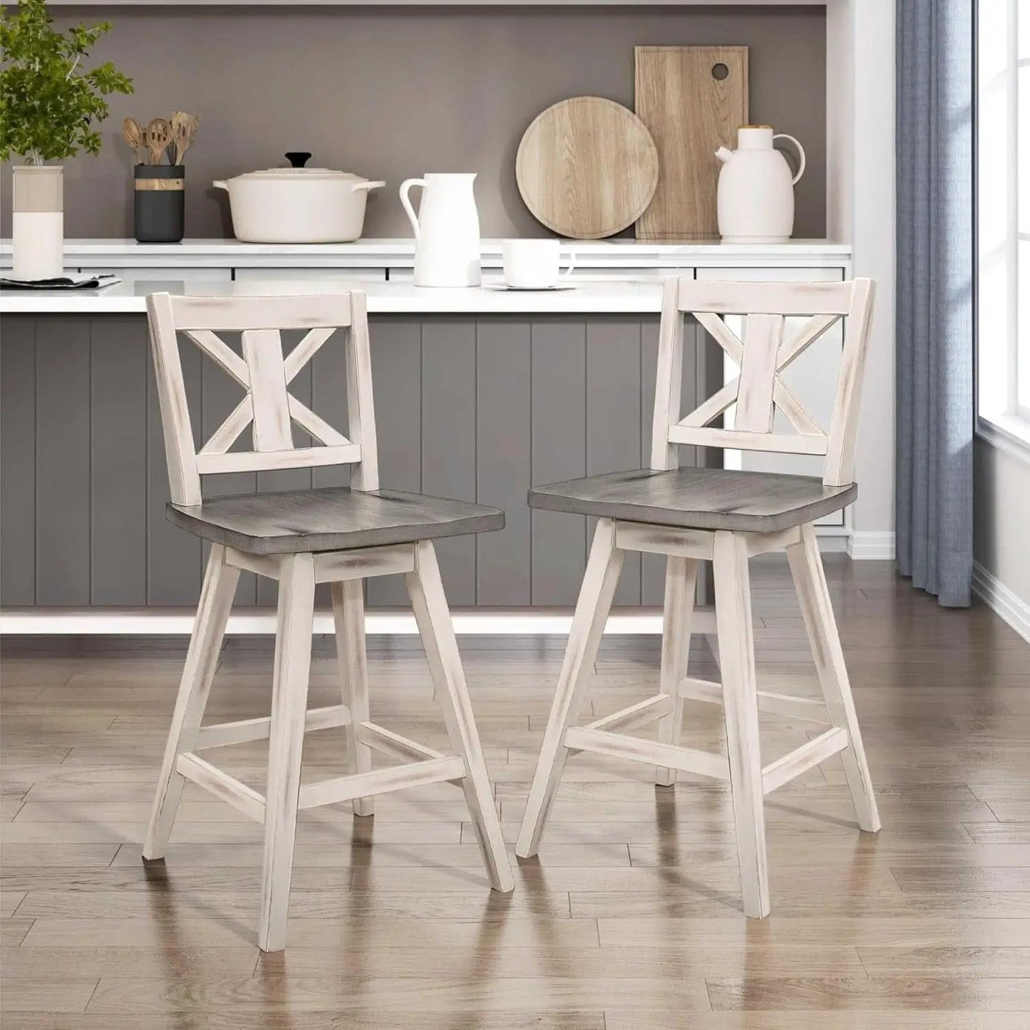 Amsonia Counter Height Swivel Barstool Set 2 White from PriceLows™