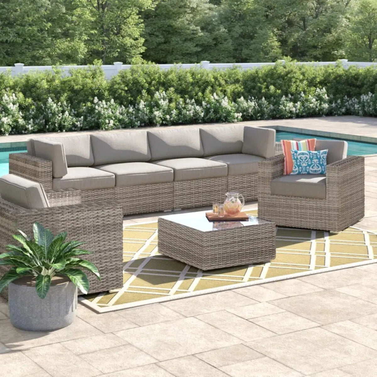 Outdoor Sectional Set | Handcrafted Wicker | Ultra-Soft Cushions | Entertainment Seating