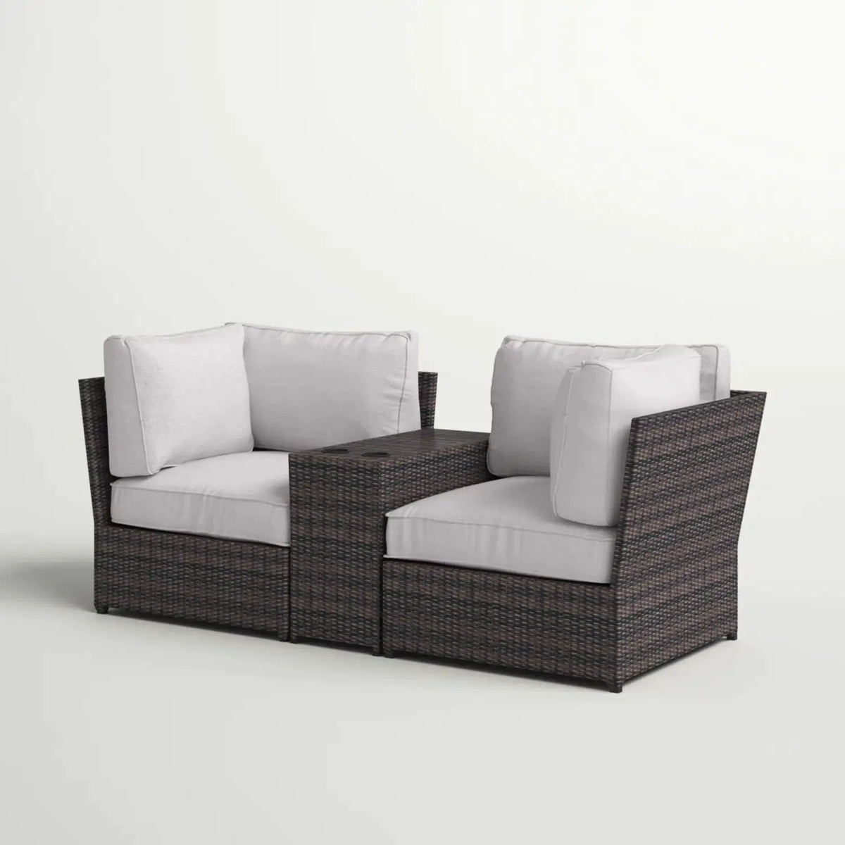 Outdoor Wicker Loveseat | 3-Piece Set | Aluminum Frame | 5 Inch Cushions
