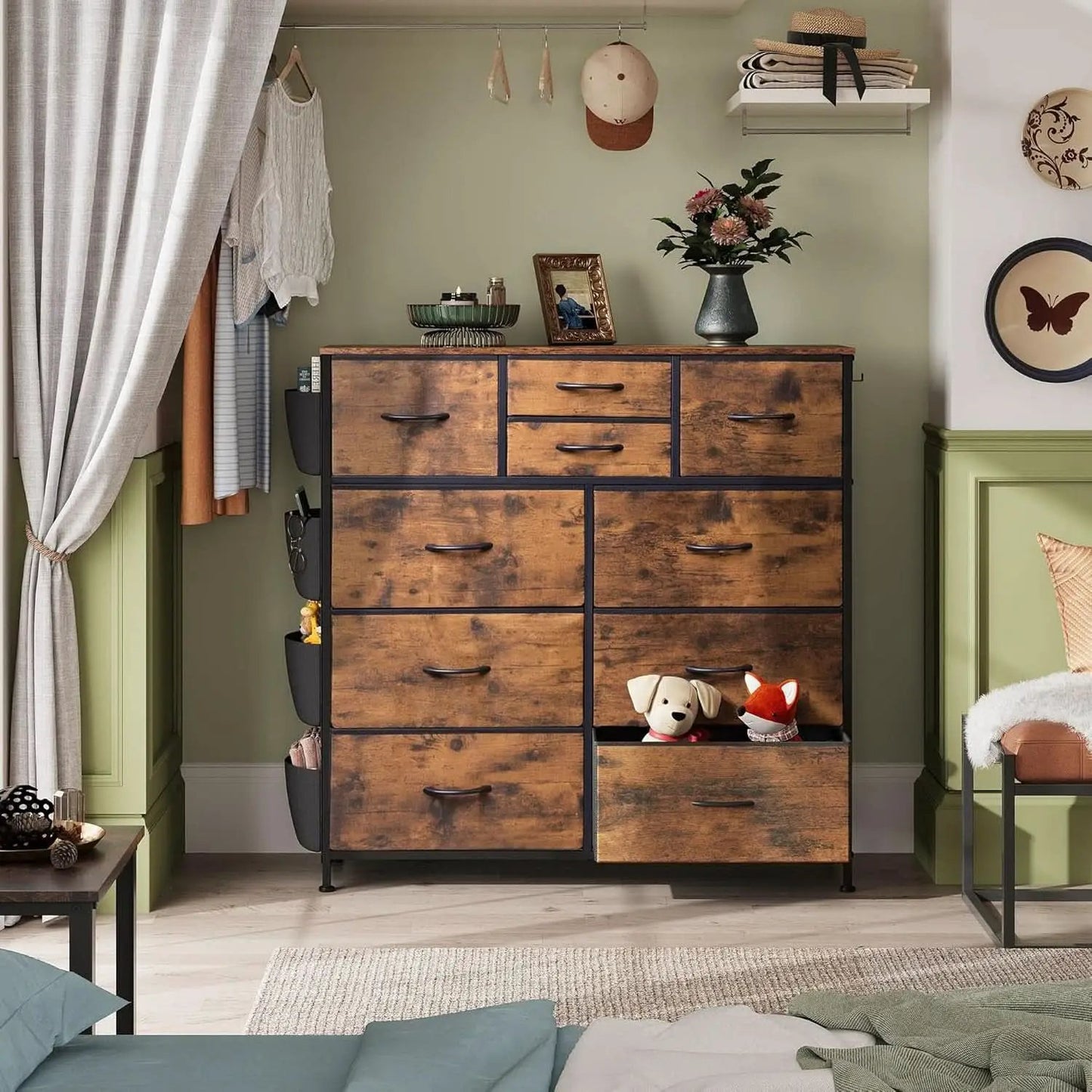 Dresser With 10 Drawers In Rustic Brown Wood Grain Finish from PriceLows™