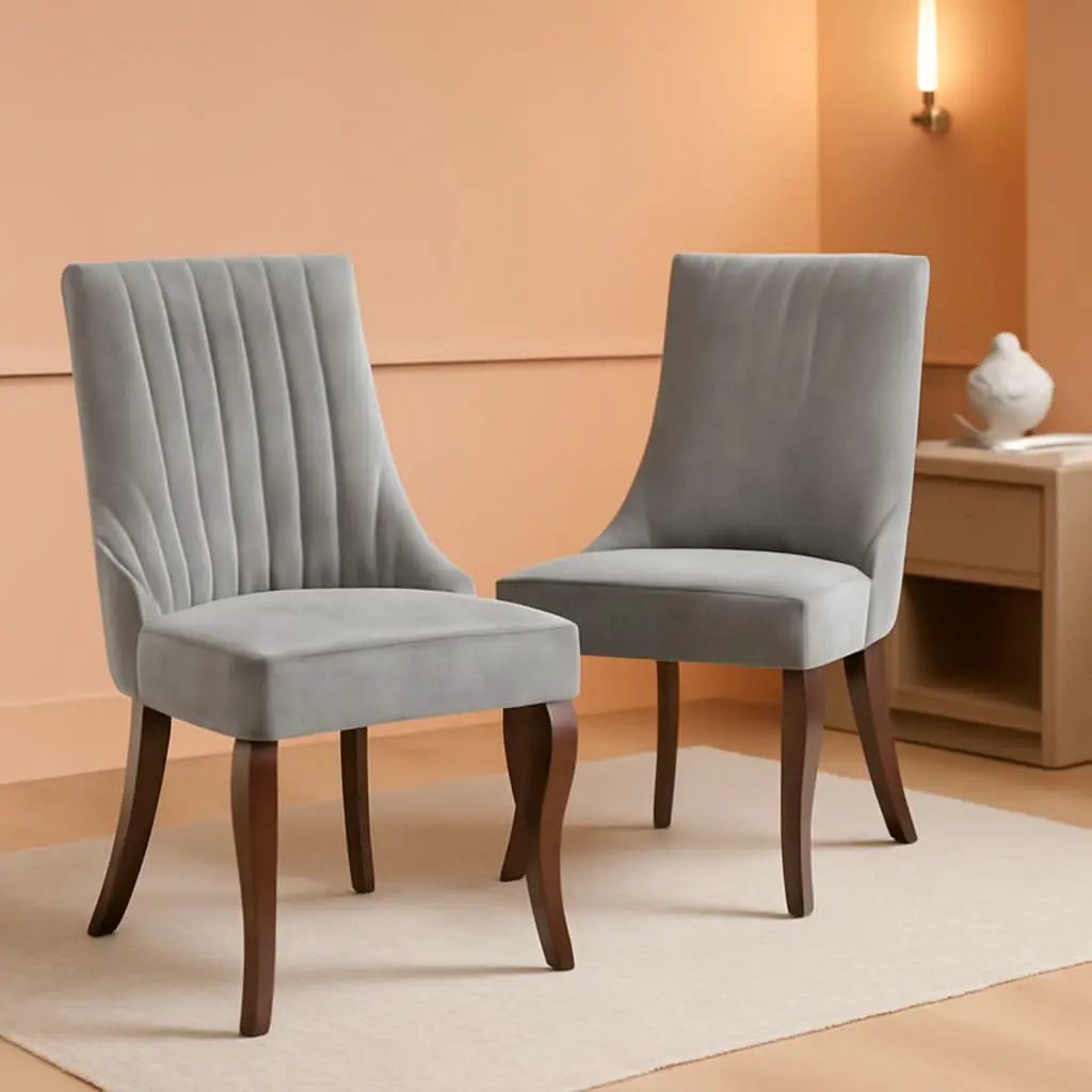 Gray Velvet Dining Chairs Channel Tufted For Kitchen from PriceLows™