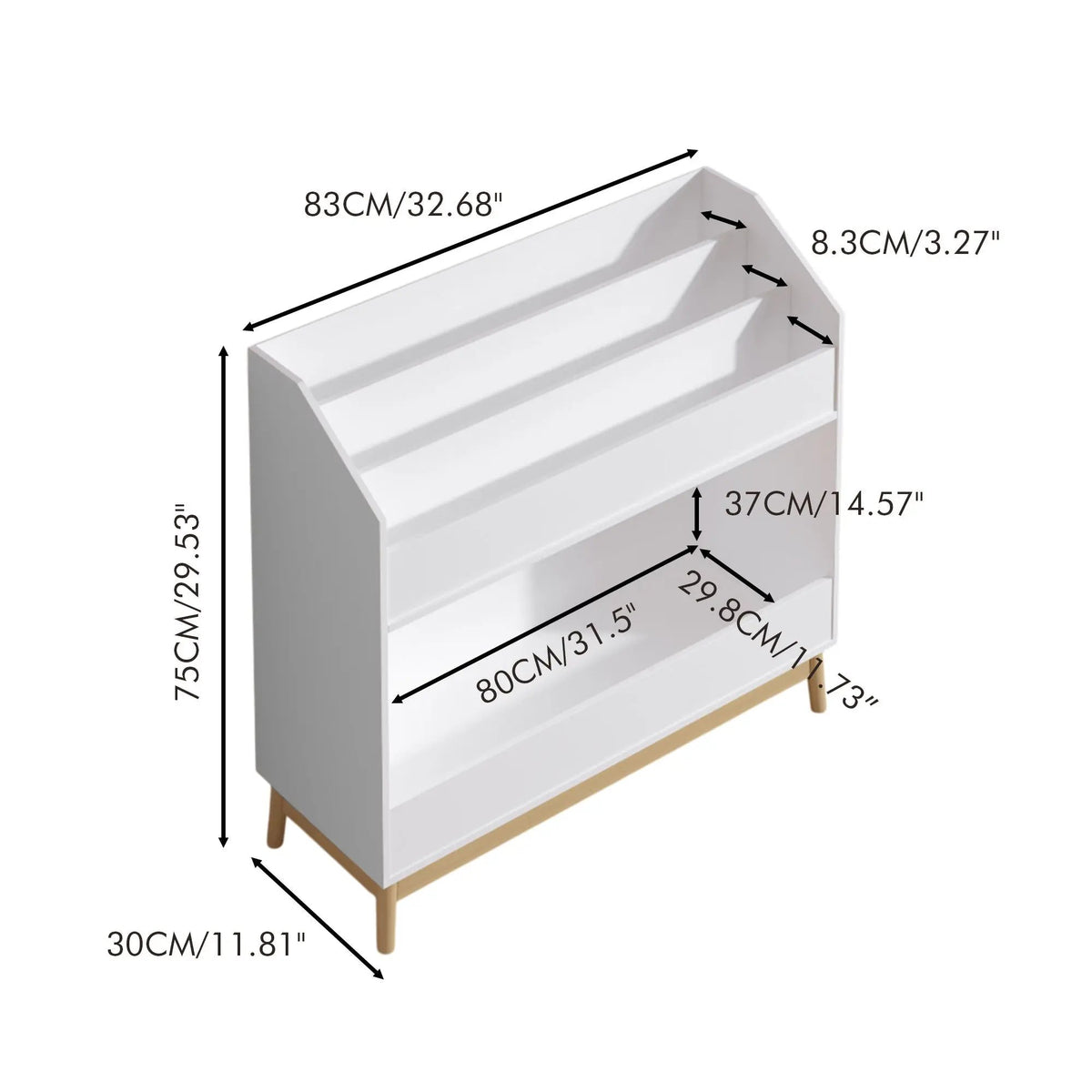Bookcase Organizer | 3 Tier Display Shelf | White Storage Unit | Compact