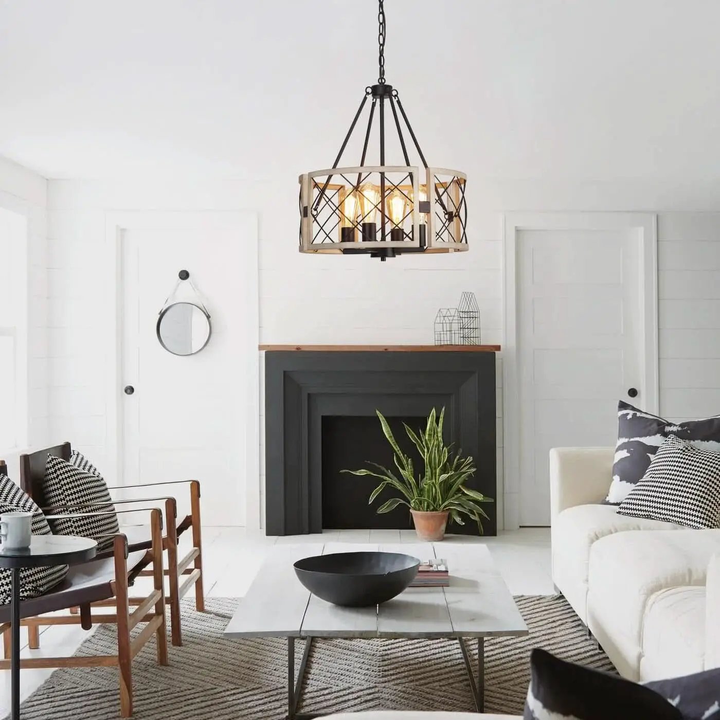 D19 Inch Rustic 4 Light Chandelier Black And White Oak from PriceLows™
