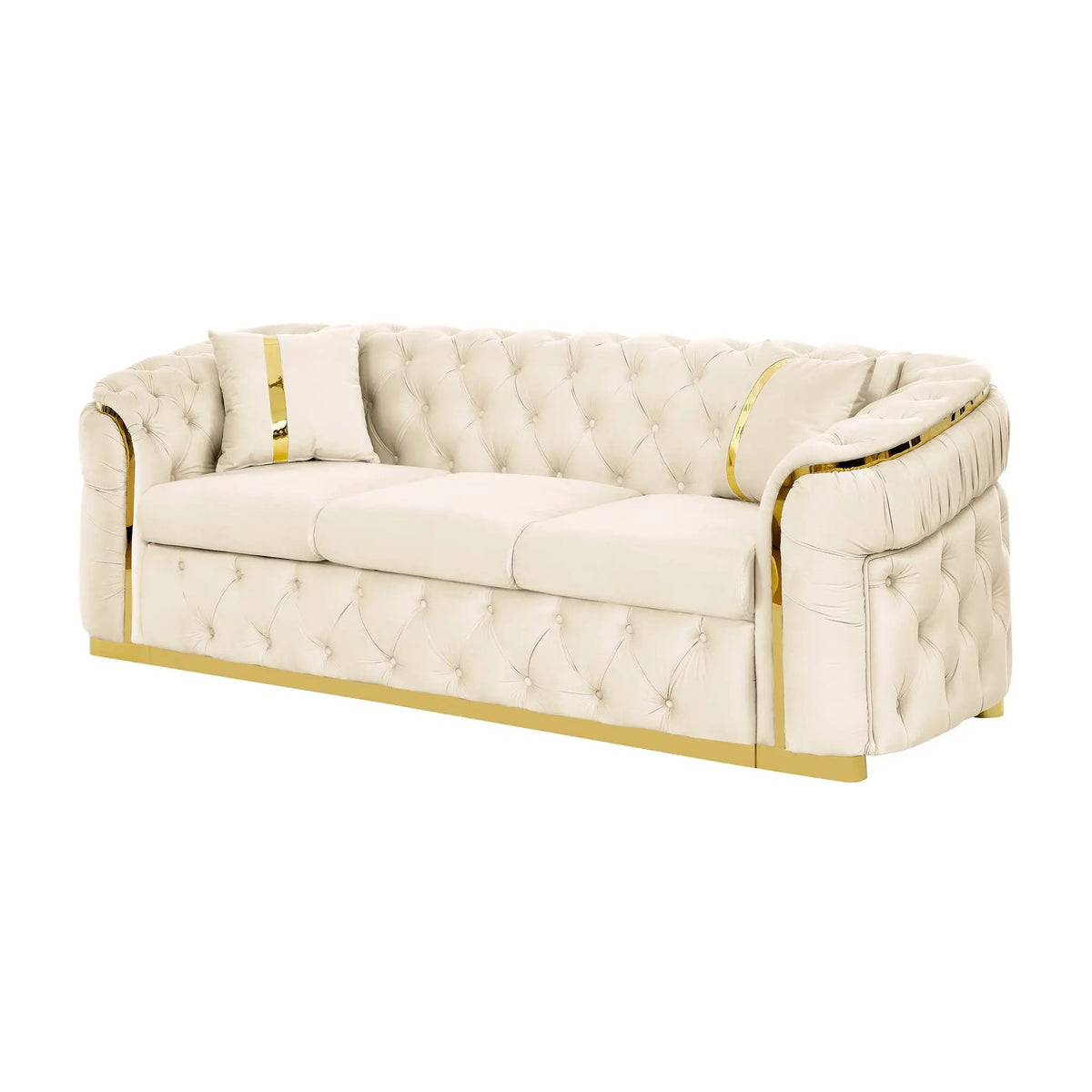 Button Tufted Chesterfield Sofa | 3 Seater | 2 Decorative Pillows | 90.6 Inch Length