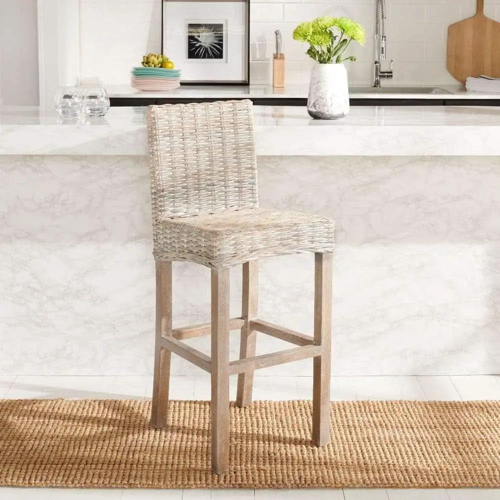 Grey Wash Rattan 30 Inch Bar Stool With Parsons Legs from PriceLows™
