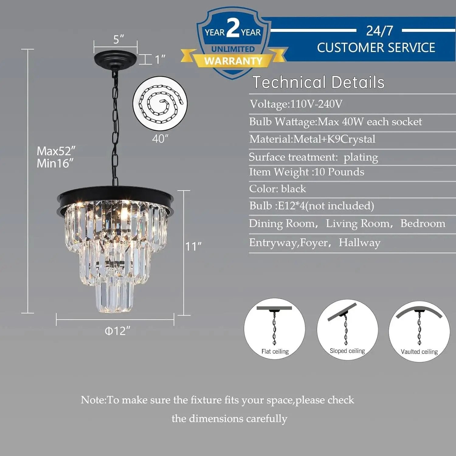 Black Four Light Crystal Chandelier Dining Pendant from PriceLows™