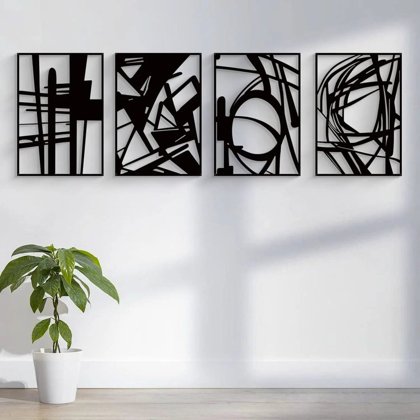 Black Abstract Metal Wall Art 4 Pack Minimalist 3D from PriceLows™