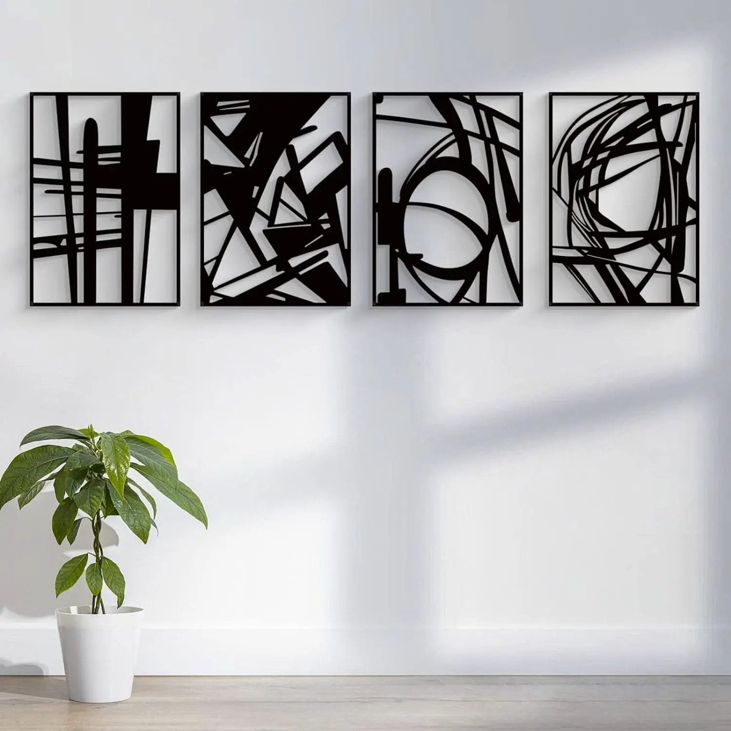 Black Abstract Metal Wall Art 4 Pack Minimalist 3D from PriceLows™