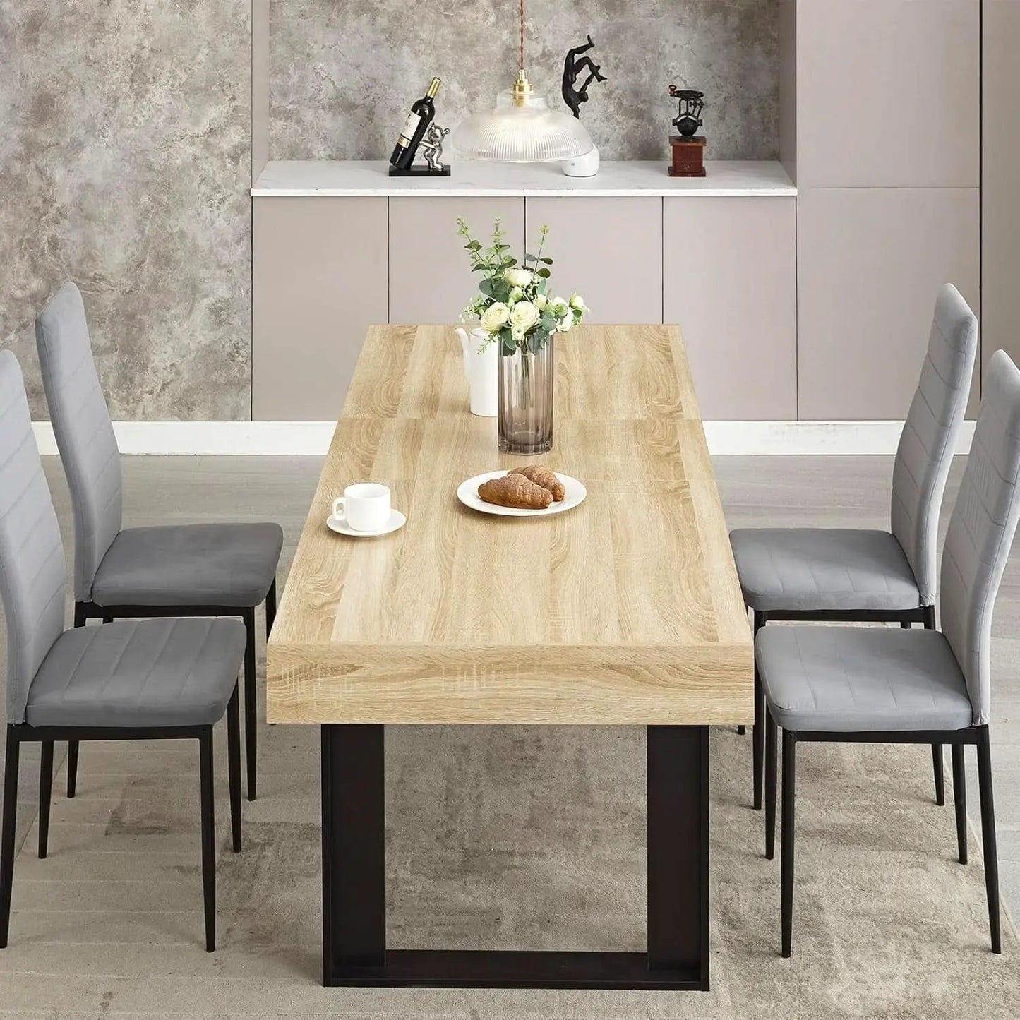 63-79 Inch Extendable Dining Table Rustic Oak Finish from PriceLows™