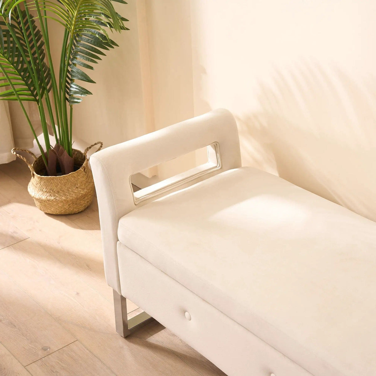 Wide Storage Soft Ottoman Bench With Armrests | Bench Ottoman | Solid Wood & Metal | Living Room