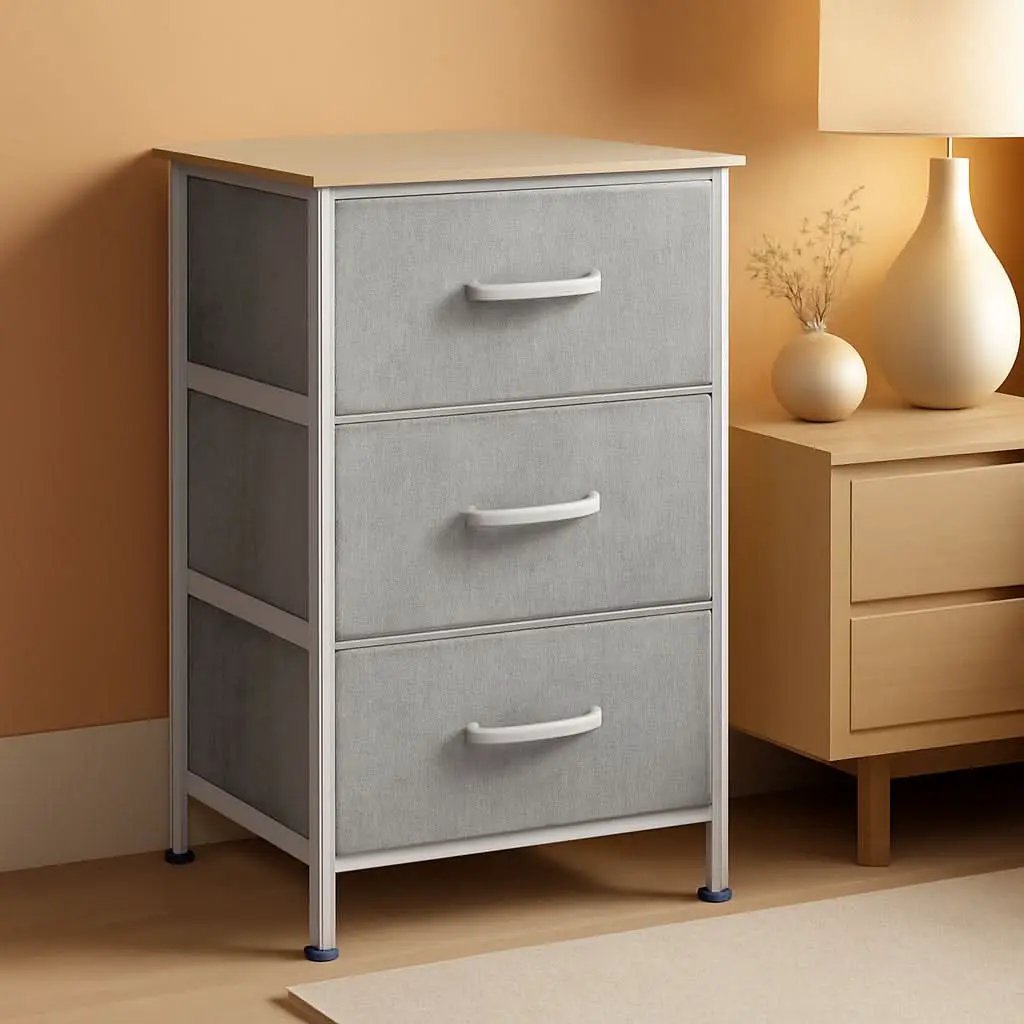 Light Grey Nightstand With 3 Drawers For Bedroom Hallway from PriceLows™