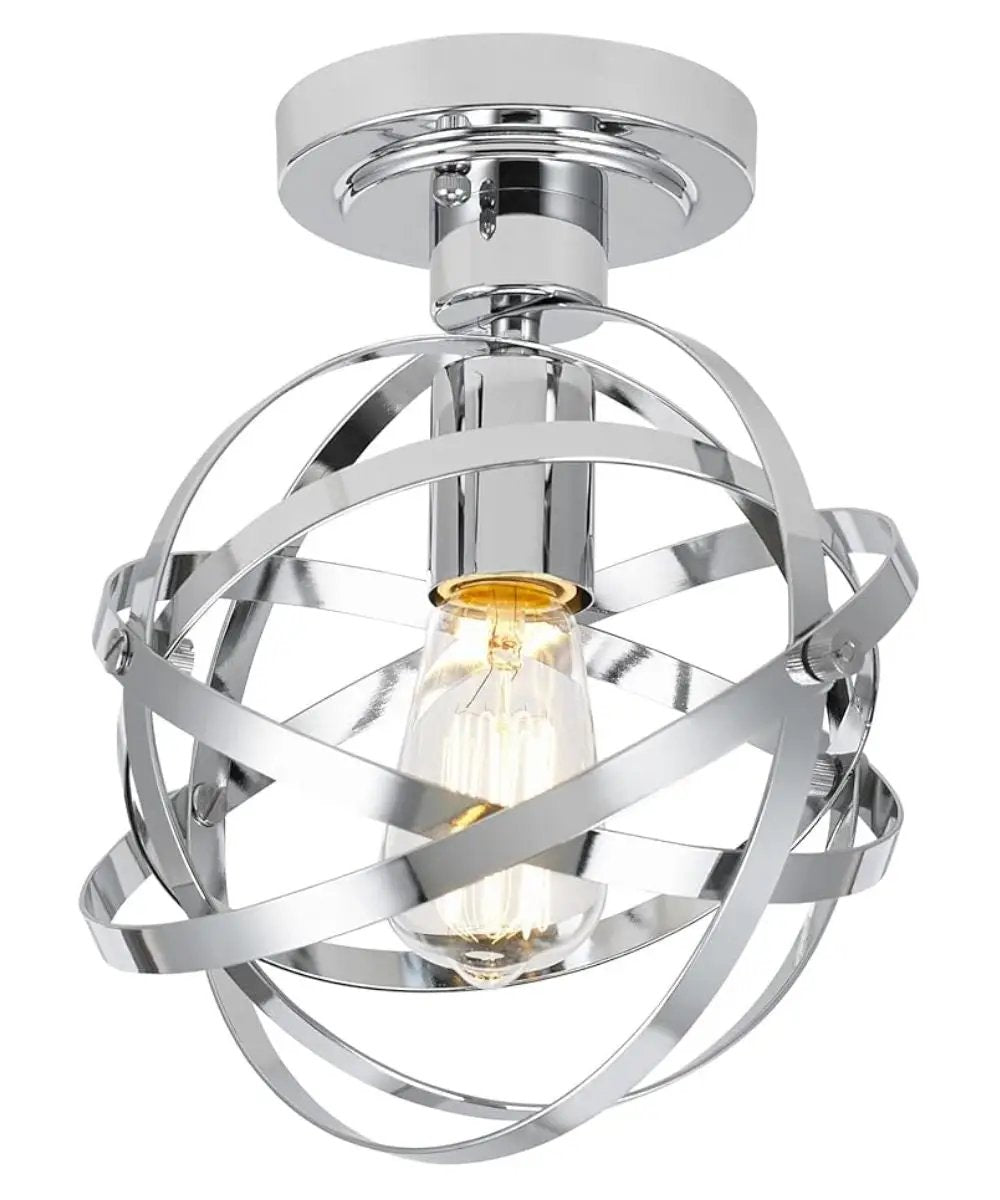 Semi Flush Mont Light | 1 Light Chrome | Elliptical Rings | 10 Inch Wide