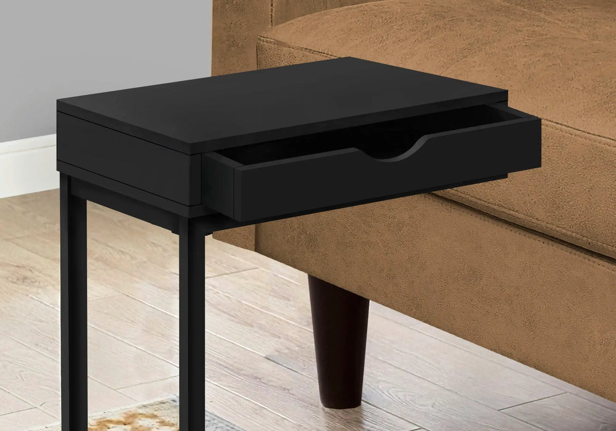 C-Shaped Accent Table | Sturdy Metal Base | Thick Panel Top | Contemporary Design