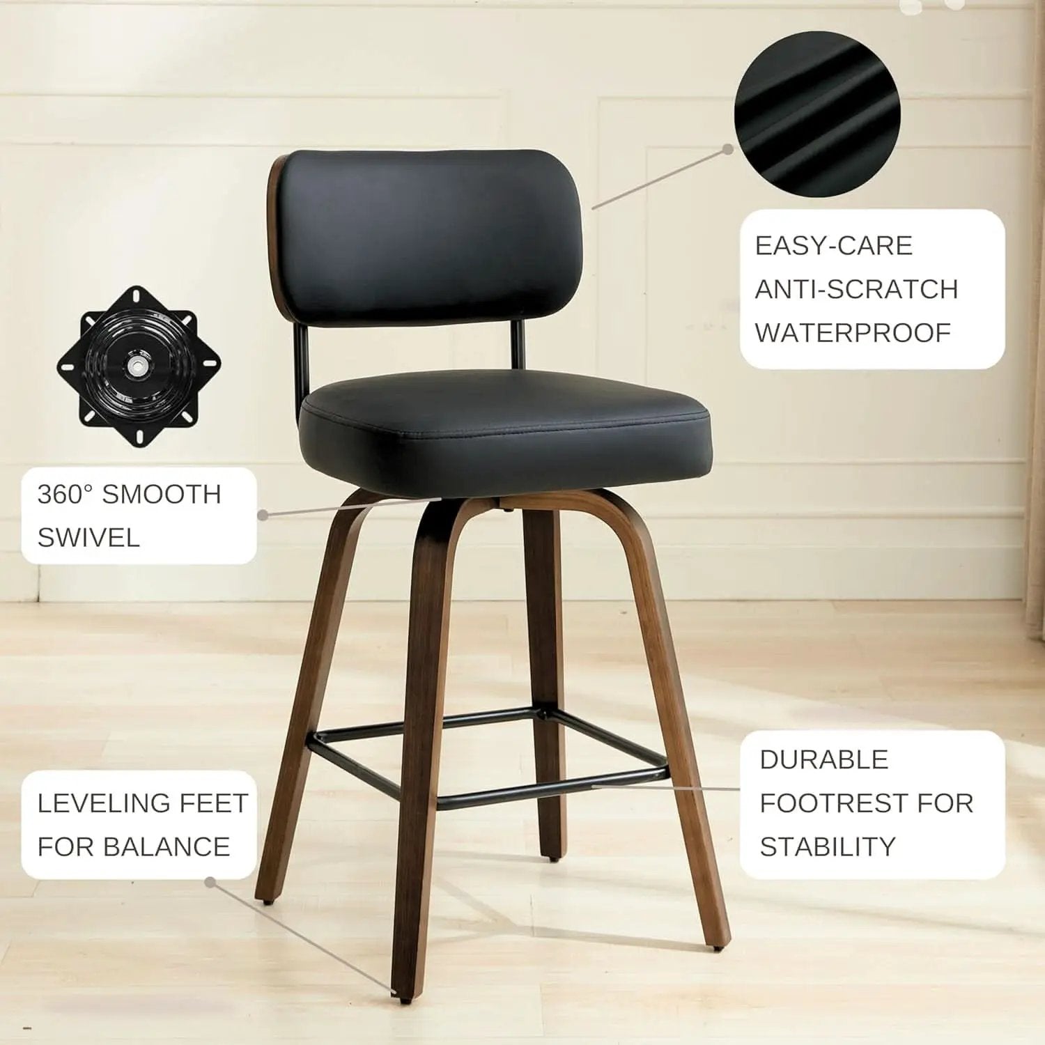 Swivel Bar Stools Set Of 4 26 Inch Counter Height Black from PriceLows™
