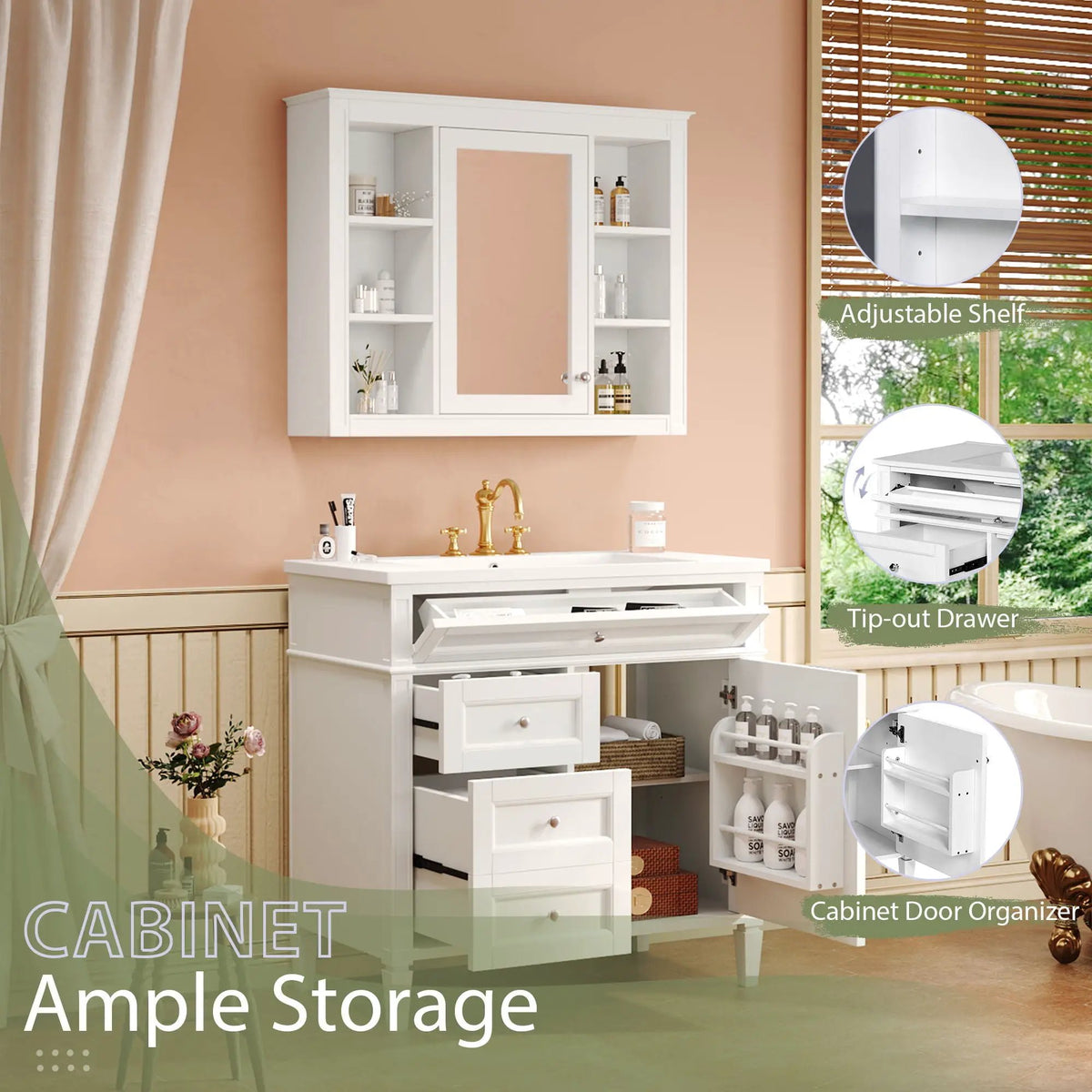 Bathroom Vanity With Mirror Cabinet | Single Sink | Soft Close Doors And Drawers