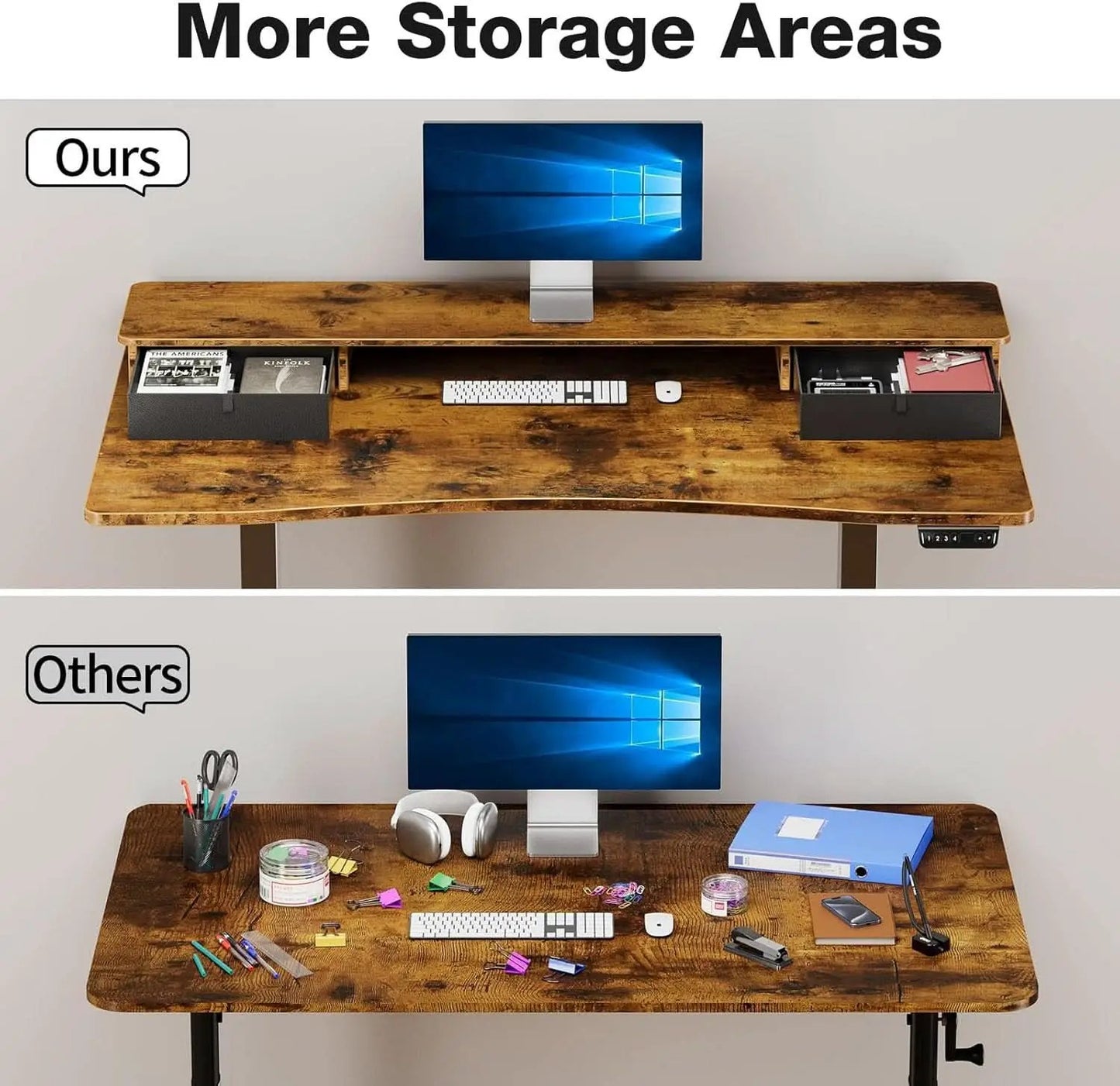 Brown 47.2 Inch Standing Desk Monitor Riser Drawers from PriceLows™
