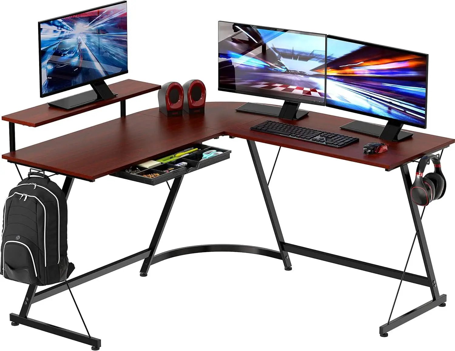 Vista L Shape Desk With Adjustable Monitor Stand Cherry from PriceLows™
