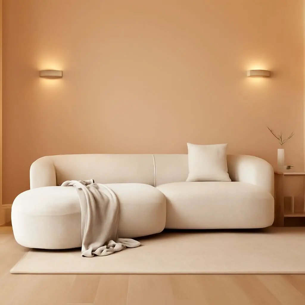 White Boucle Curved Sectional Sofa Modular Living Room from PriceLows™