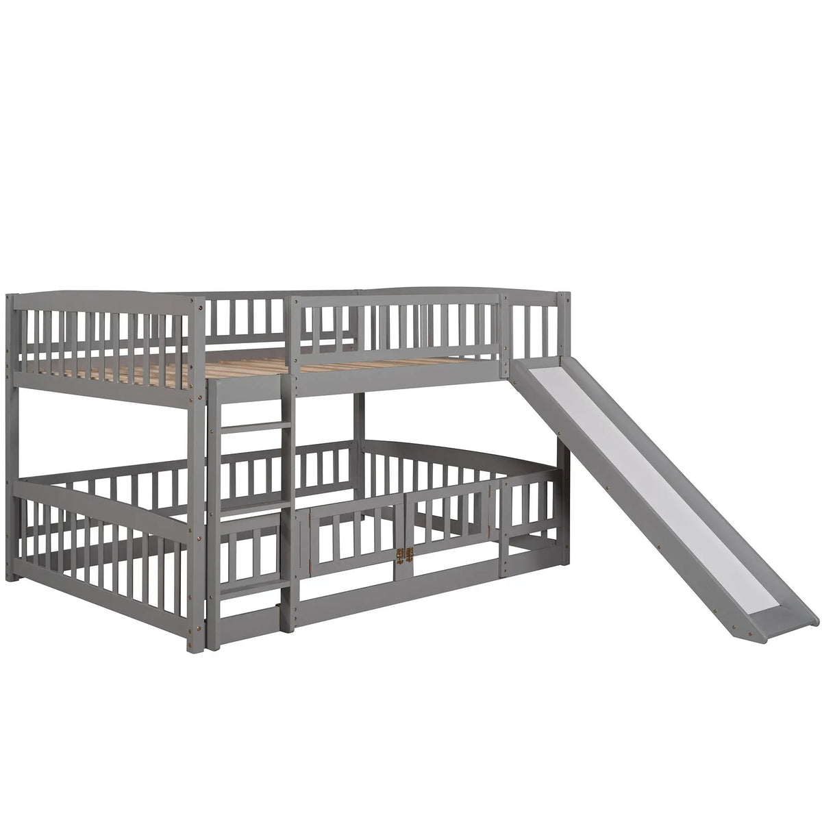 Low Bunk Bed With Slide | Fence And Ladder | Built-In Play Area | Kids Bedroom