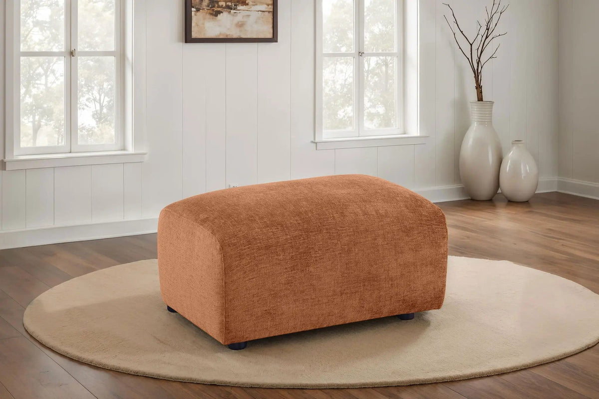 Burnett Chenille Upholstered Ottoman | 32.5 x 22.5 x 17.75 in | Rubberwood & Engineered Wood | Burnt Orange