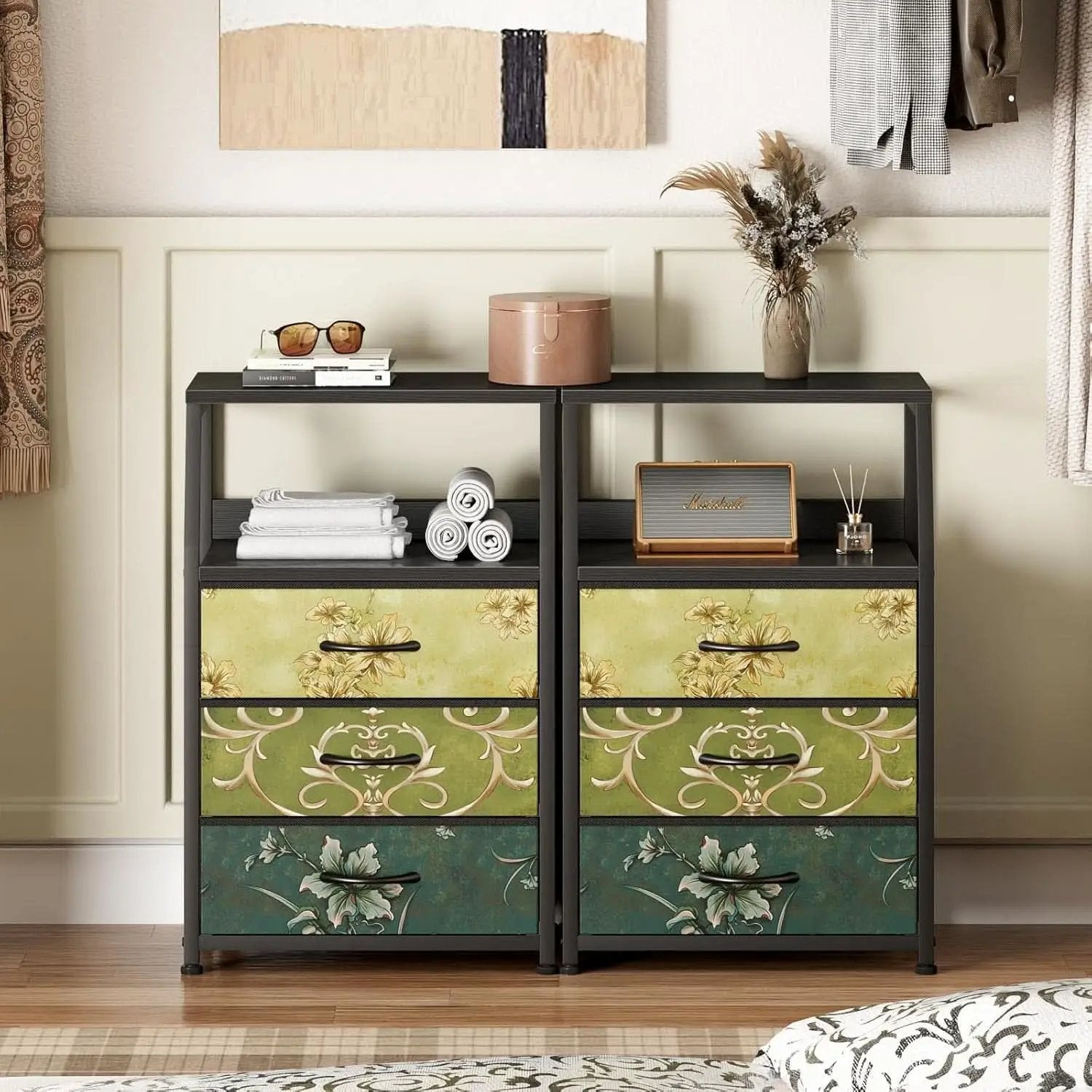 Retro Nightstand With 3 Drawers And 2 Tier Shelf Storage from PriceLows™