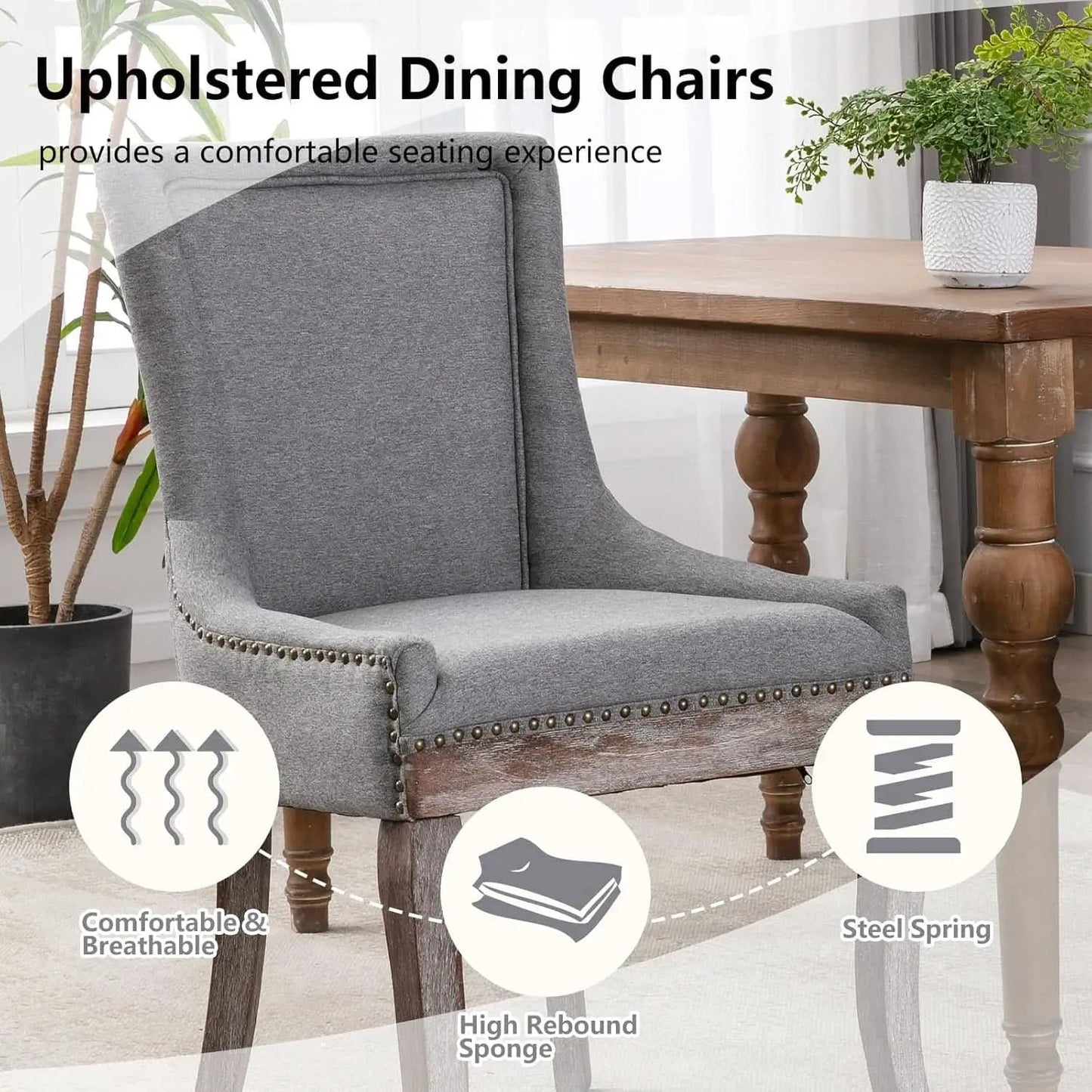 Grey High Back Dining Chairs Set Of 2 For Kitchen Use from PriceLows™