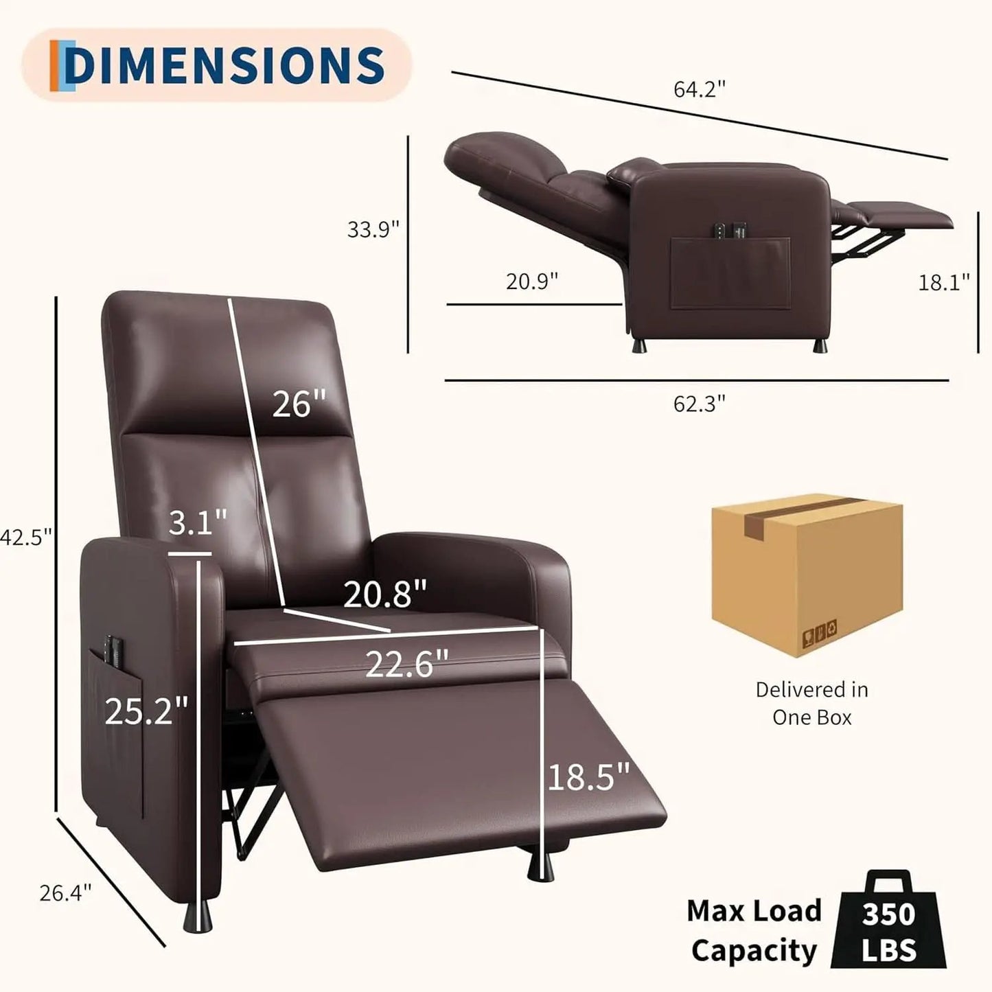 Power Recliner Chair With Heating Massage Tall Back from PriceLows™
