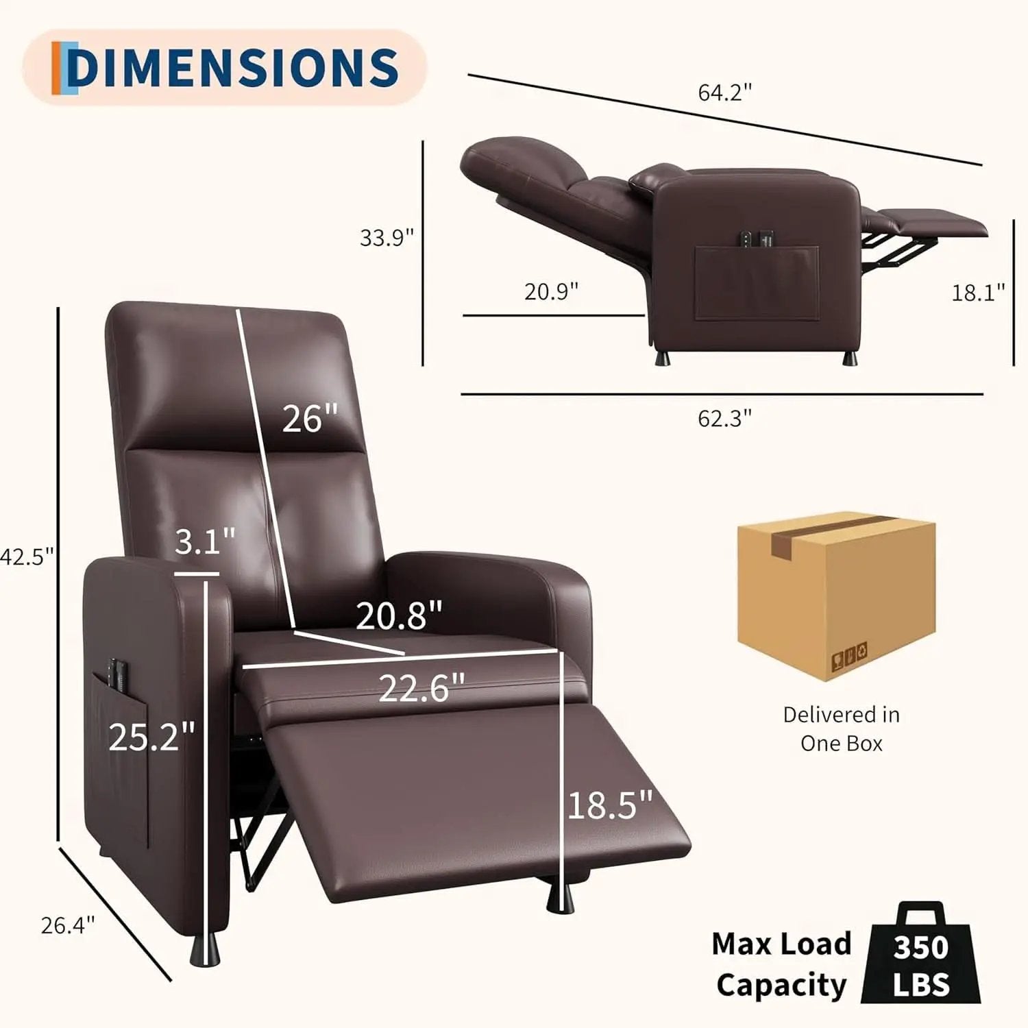 Power Recliner Chair With Heating Massage Tall Back from PriceLows™