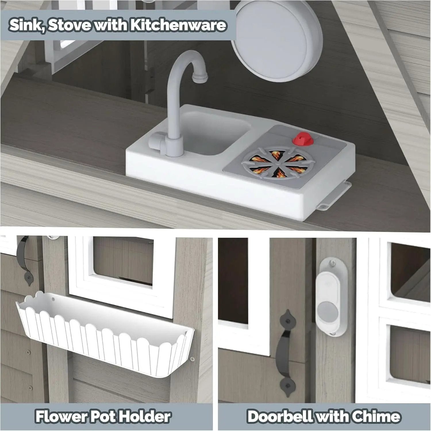 Gray Weatherproof Outdoor Wooden Playhouse With Sink from PriceLows™