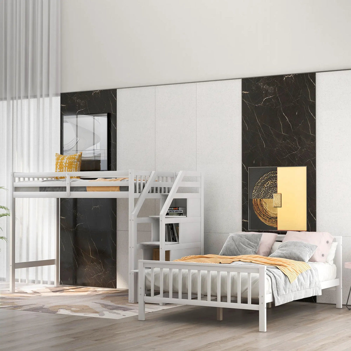 Loft Bed | Staircase Storage | High Guardrails | Twin Size