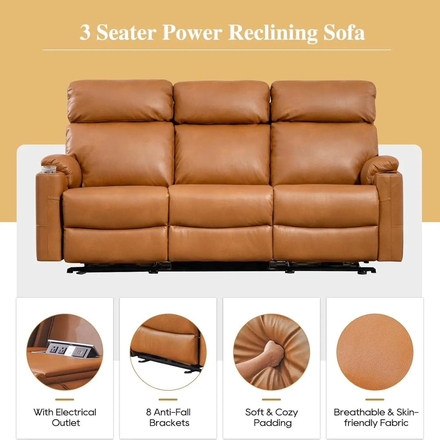 Power Reclining Sofa Brown PU Leather Independent Backrests from PriceLows™