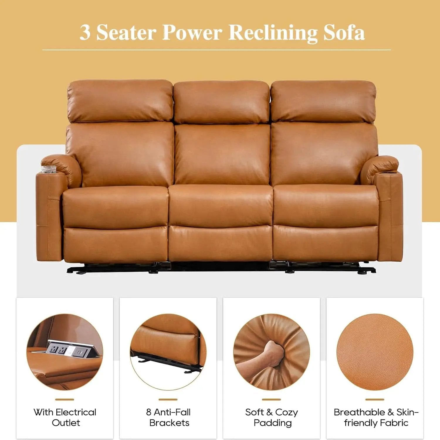 Power Reclining Sofa Brown PU Leather Independent Backrests from PriceLows™