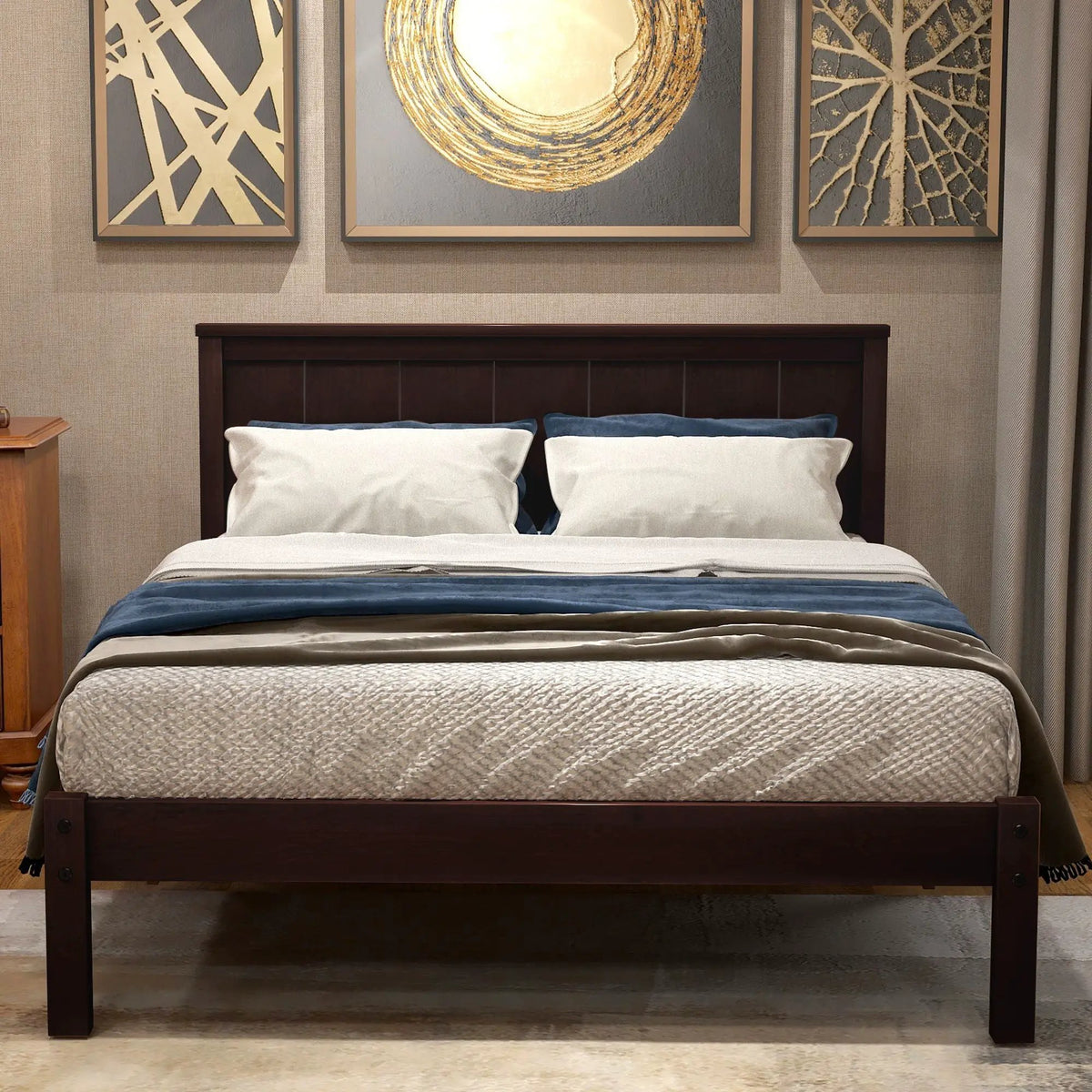 Platform Bed Frame With Headboard | Espresso Finish | Durable Pine Wood