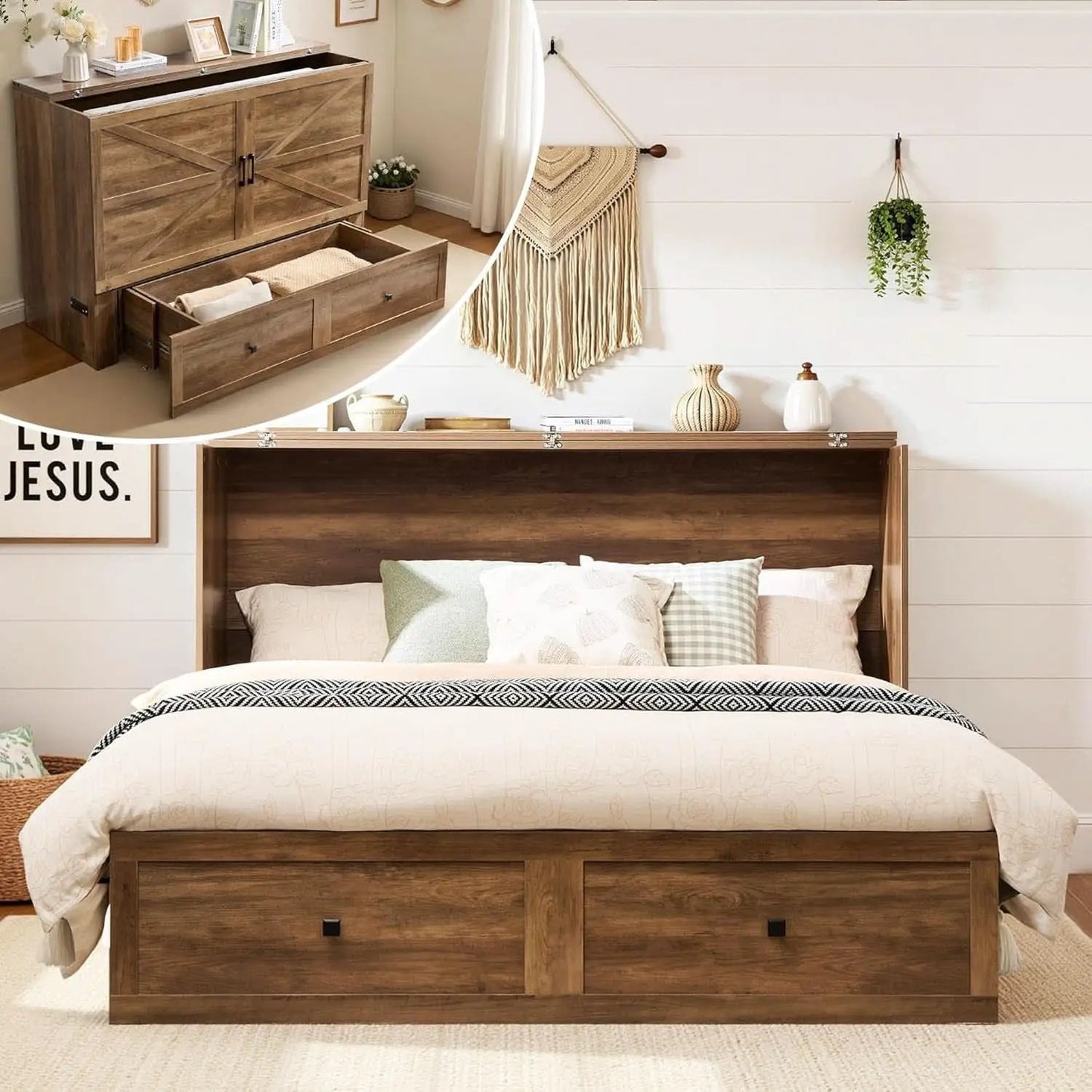 Murphy Bed Barnwood Queen Size Fits Small Spaces In Cabinet from PriceLows™
