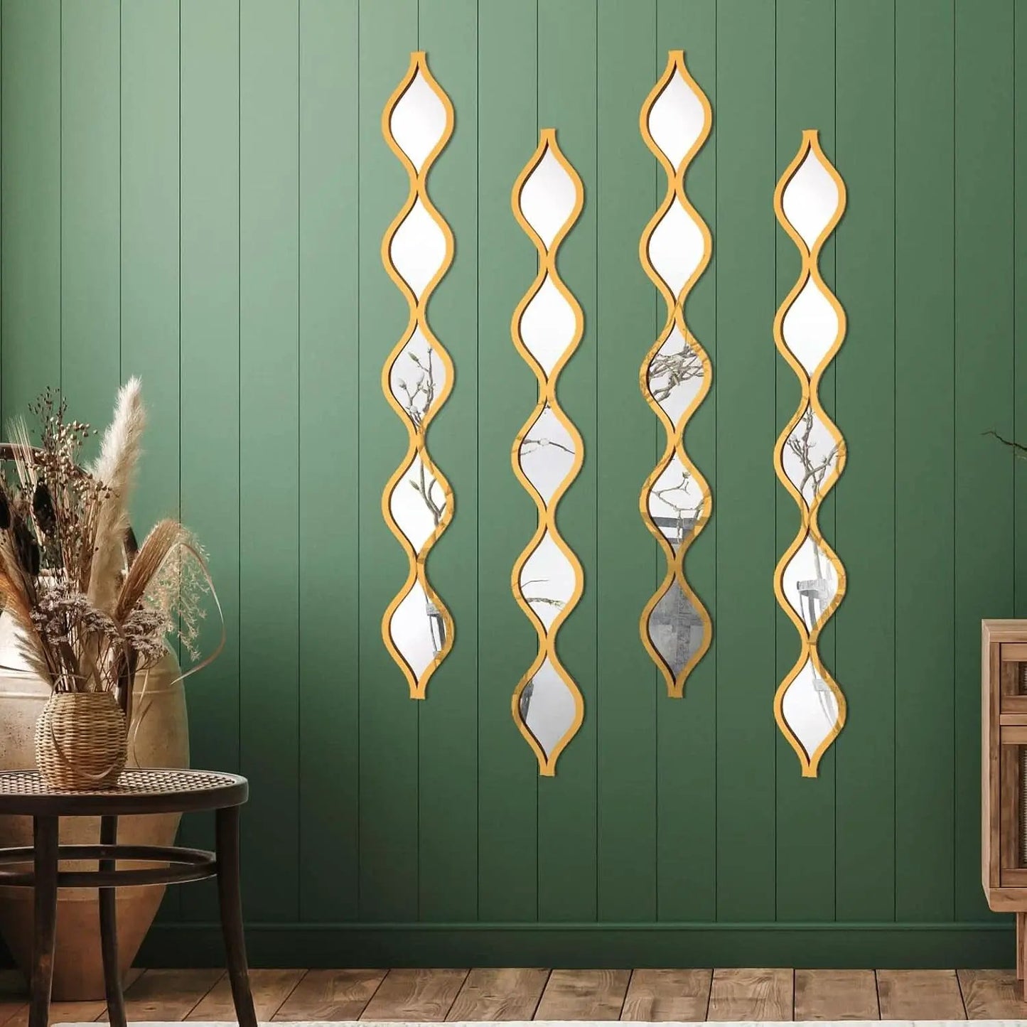 Gold Teardrop Mirror Wall Art 4 Piece Set Long Narrow Hanging Decor from PriceLows™