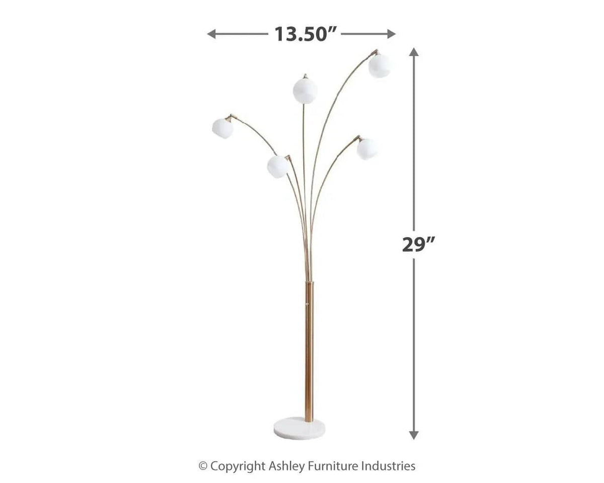 Taliya Metal Arc Lamp | 13.75 x 28 x 95 in | Marble & Glass | Champagne / White