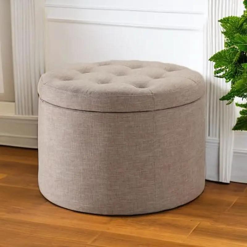 Round Shoe Ottoman Tan Fabric 12 Compartment Storage from PriceLows™