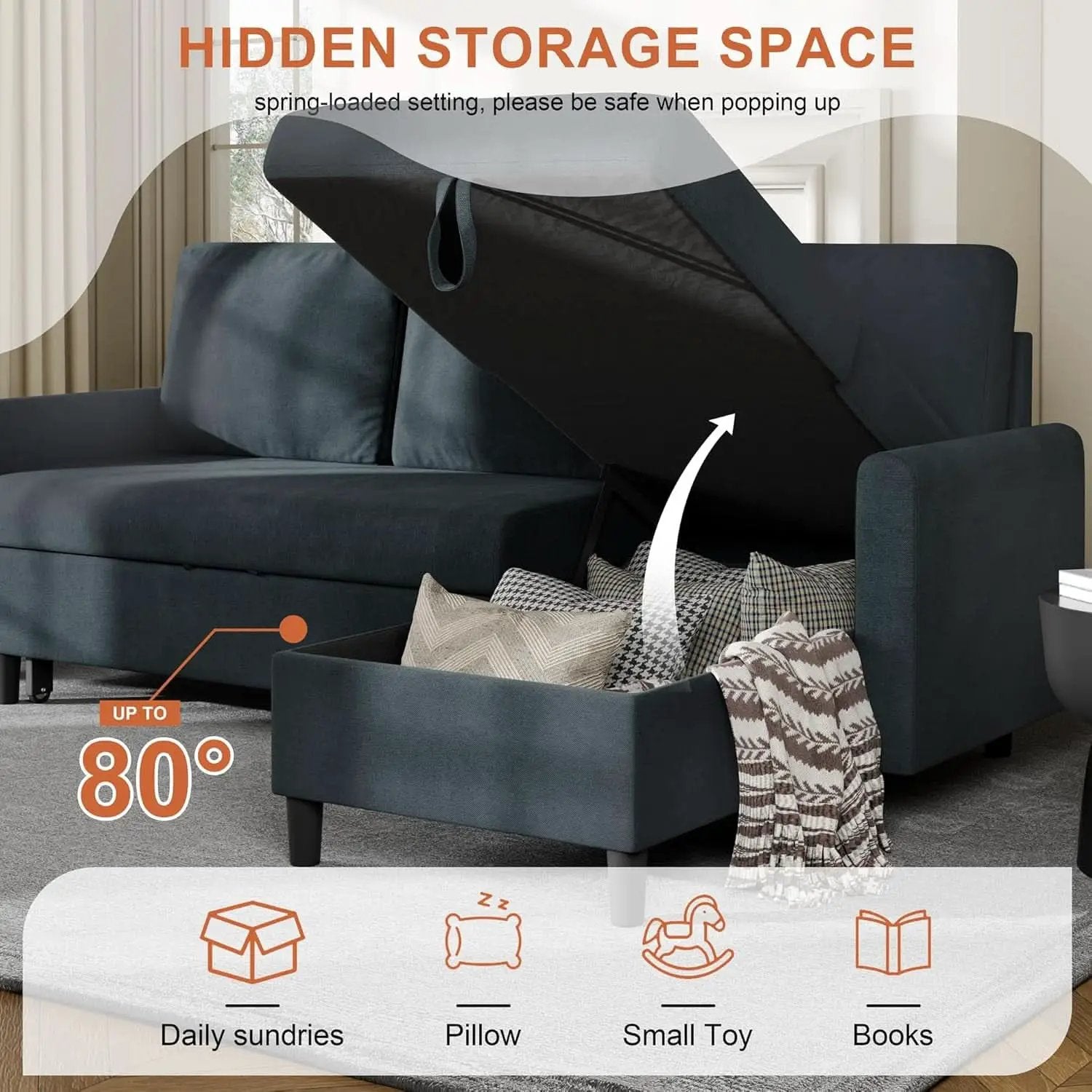 Dark Grey LShaped Convertible Sleeper Sofa Durable from PriceLows™
