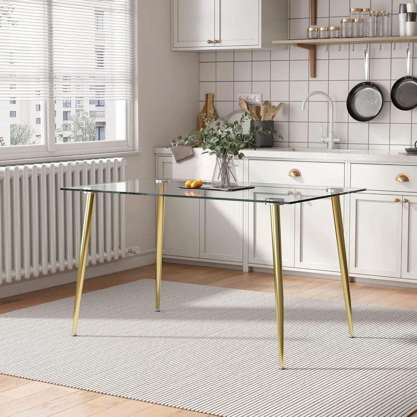 Glass Dining Table For 4 51 Inch Tempered Glass Gold Legs from PriceLows™