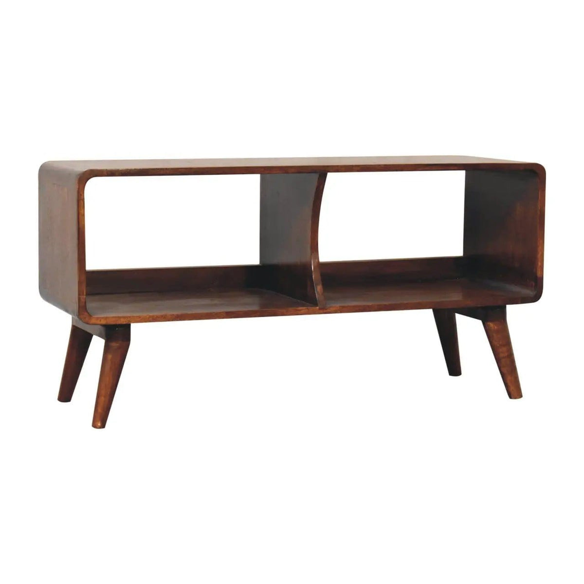 Curved Double Slot Media Unit - TV Stand | 39.37 x 13.78 x 19.69 in | Mango Wood | Dark Brown