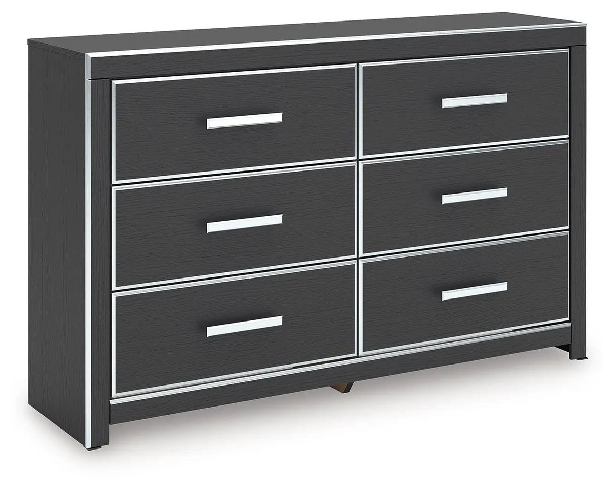 Zuraleus Six Drawer Dresser | Large-Scale Handles | Chrome-Tone Details | Glam Style