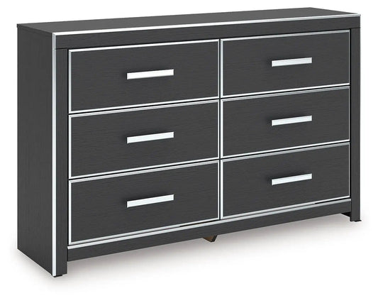 Zuraleus Six Drawer Dresser | Large-Scale Handles | Chrome-Tone Details | Glam Style
