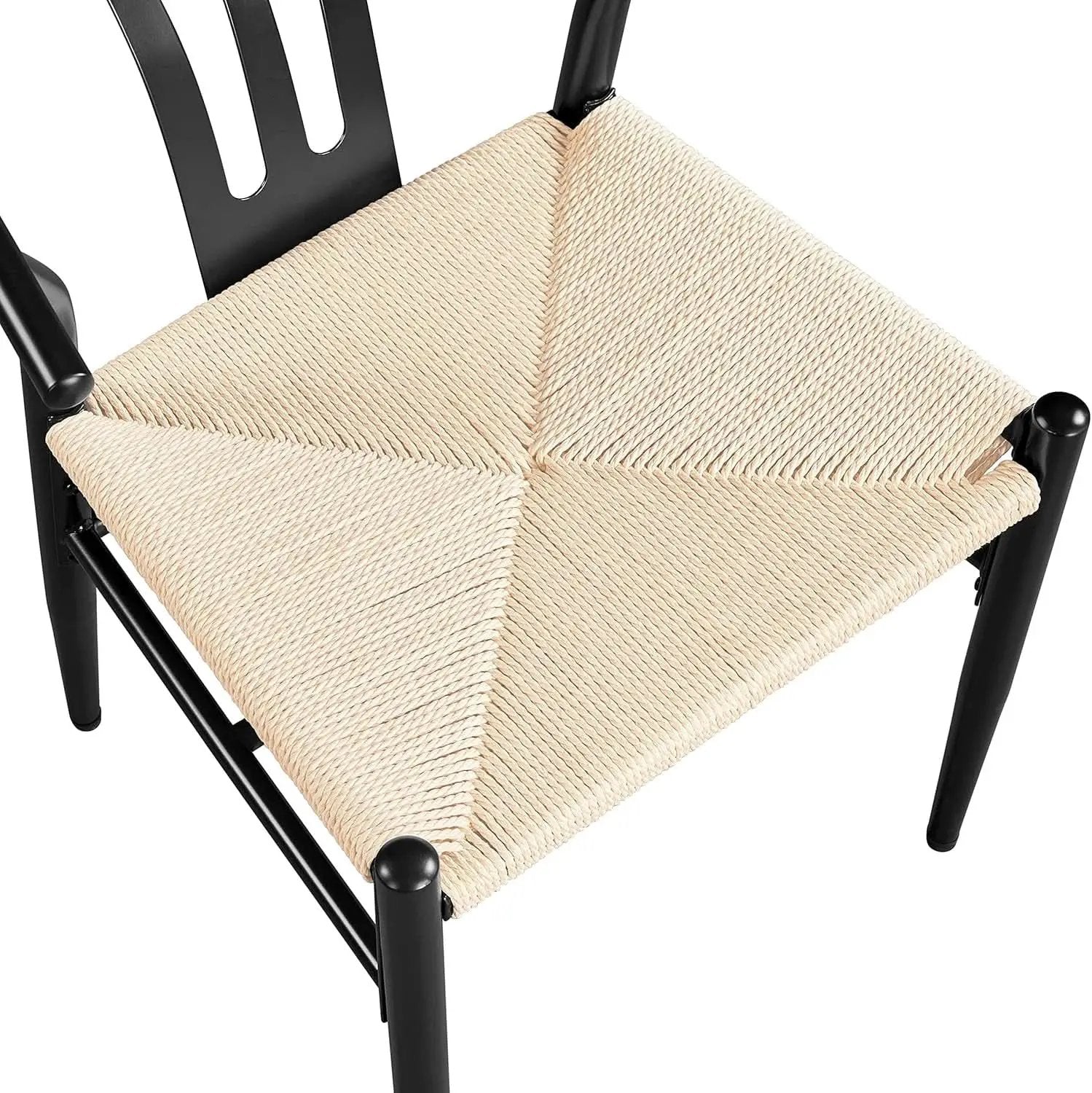 Black Rattan Weave Dining Chairs Set 2 Mid Century Modern from PriceLows™