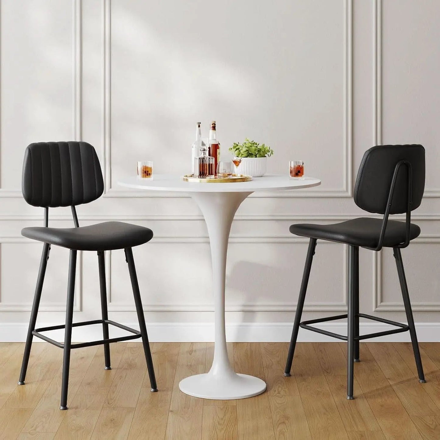 Bar Stools Set 2 24.6In Counter Height Black Faux Leather from PriceLows™
